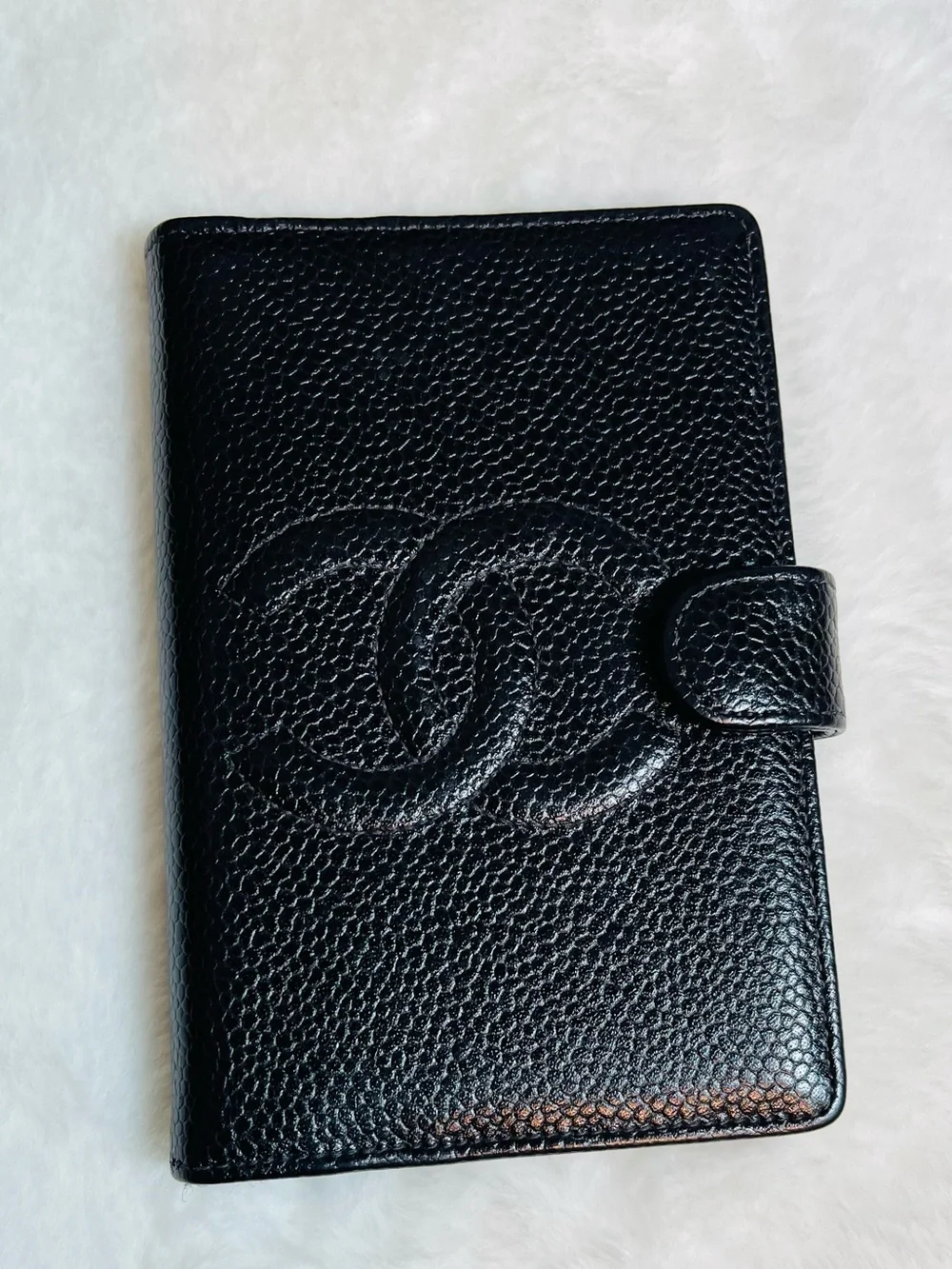 CHANEL Caviar Mini Agenda Black Quilted CC Logo Leather